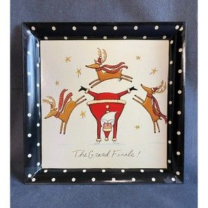 The Grand Finale Santa and Leaping Reindeer Polka Dot Square Tray Decoration